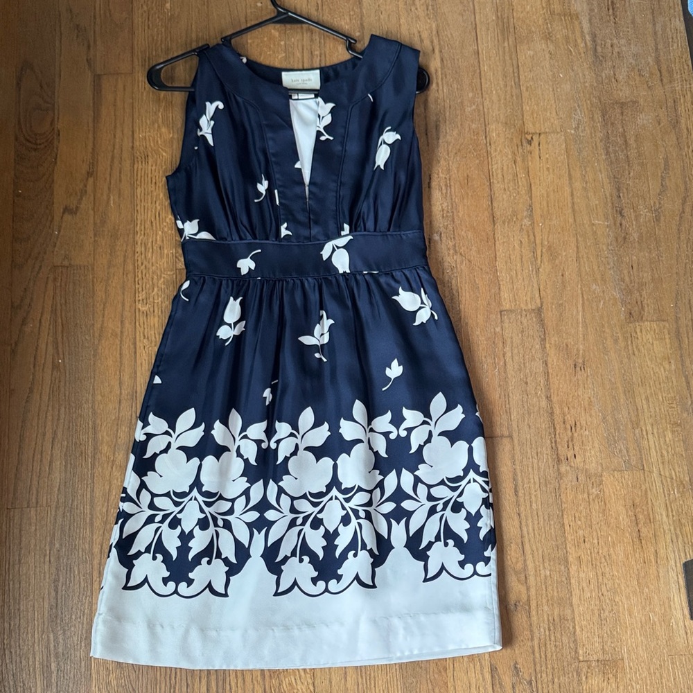 Kate Spade Midnight Blue and Ivory Floral Midi Dress